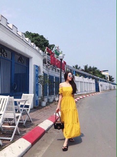 Đầm maxi tầng trễ vai Siler