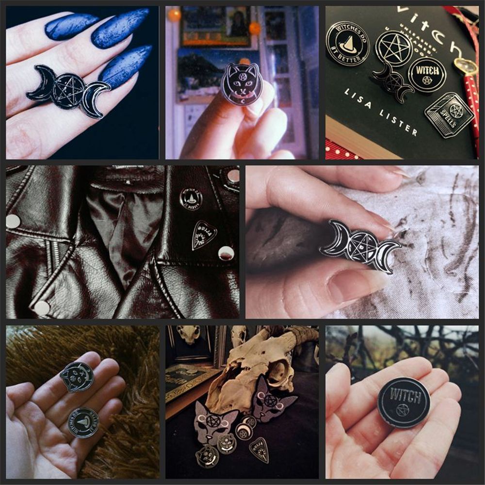 Ghim Cài Áo Hình Mặt Trăng Đen Phong Cách Gothic Thời Trang