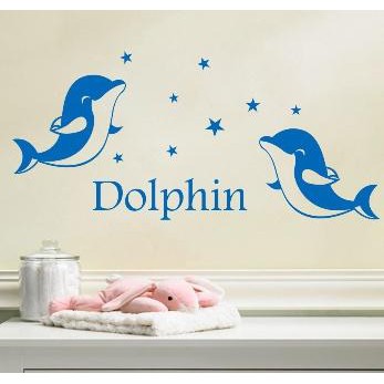 Sticker dán tường bằng PVC họa tiết hình con cá heo dùng trang trí phòng cho trẻ nhỏ hoa lụa gương tròn hồ cá mini