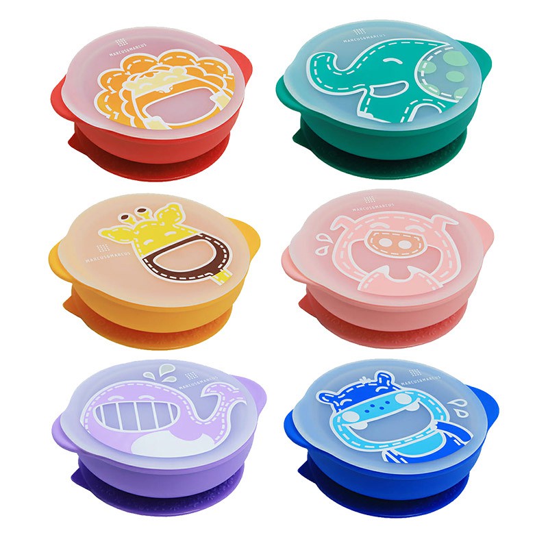Bát tập ăn silicon có nắp và đế hút chân không chống đổ Marcus & Marcus chính hãng cho bé từ 12 tháng - Lola - Liin Shop