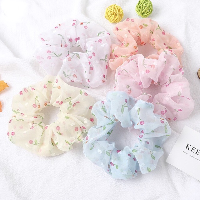 Dây buộc tóc scrunchies cherry