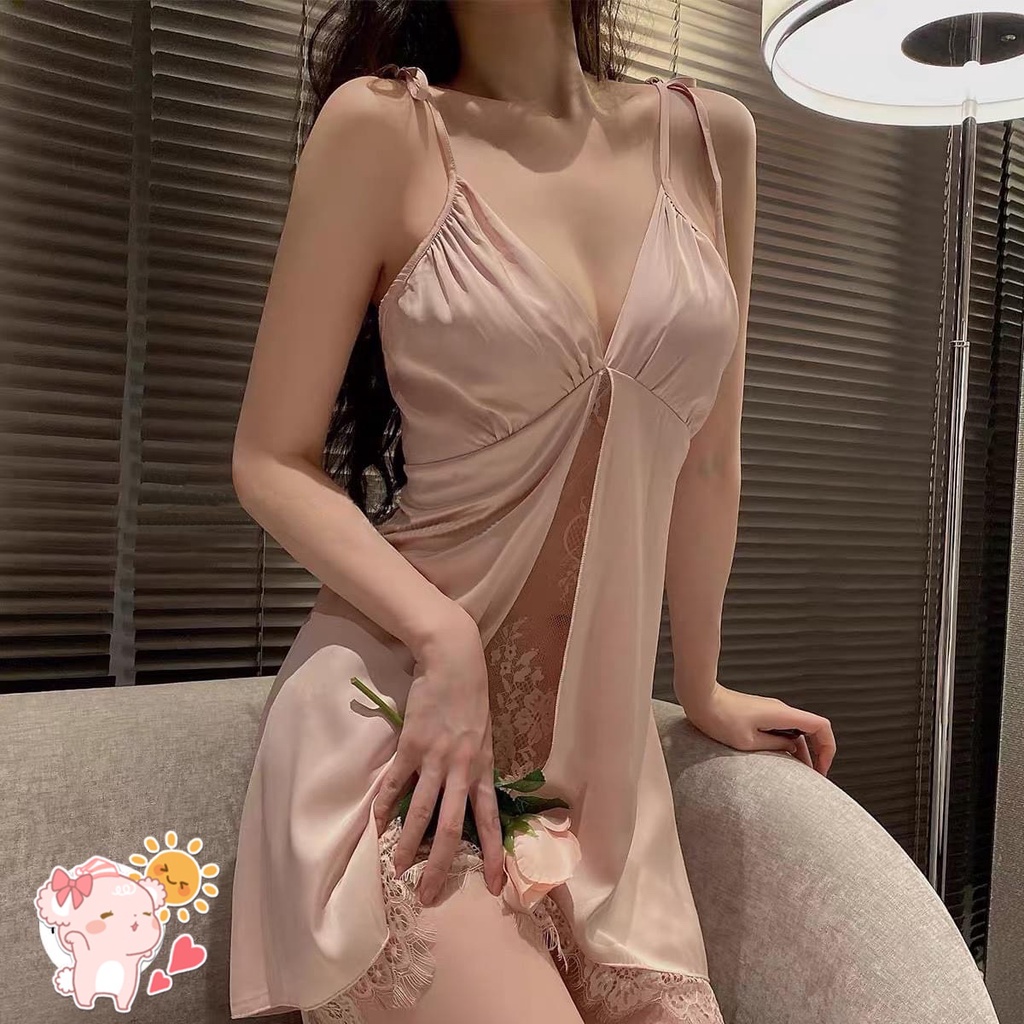 Sẵn sỉ Váy ngủ hai dây lụa satin sexy cao cấp Đầm mặc nhà gợi cảm quyến rũ tôn dáng SP207