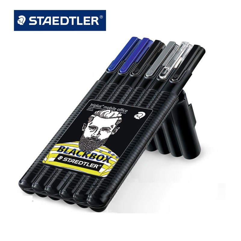 Staedtler Black Box Triplus set bút gồm bút chì, bút bi, bút dạ kim, bút dạ quang