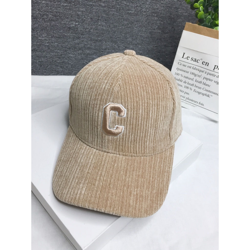 Mũ Lưỡi Trai Nhung Kẻ Thêu Chữ Thời Trang Hàn Quốc