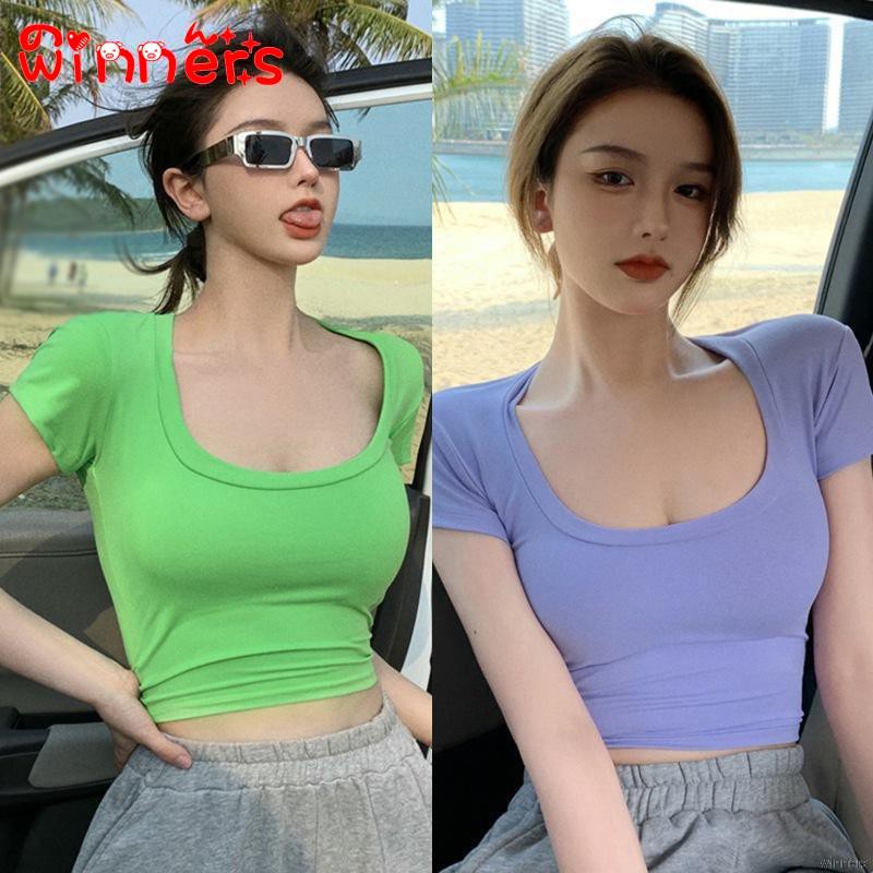 Áo Croptop Tay Ngắn Thiết Kế Quyến Rũ Cho Phái Nữ