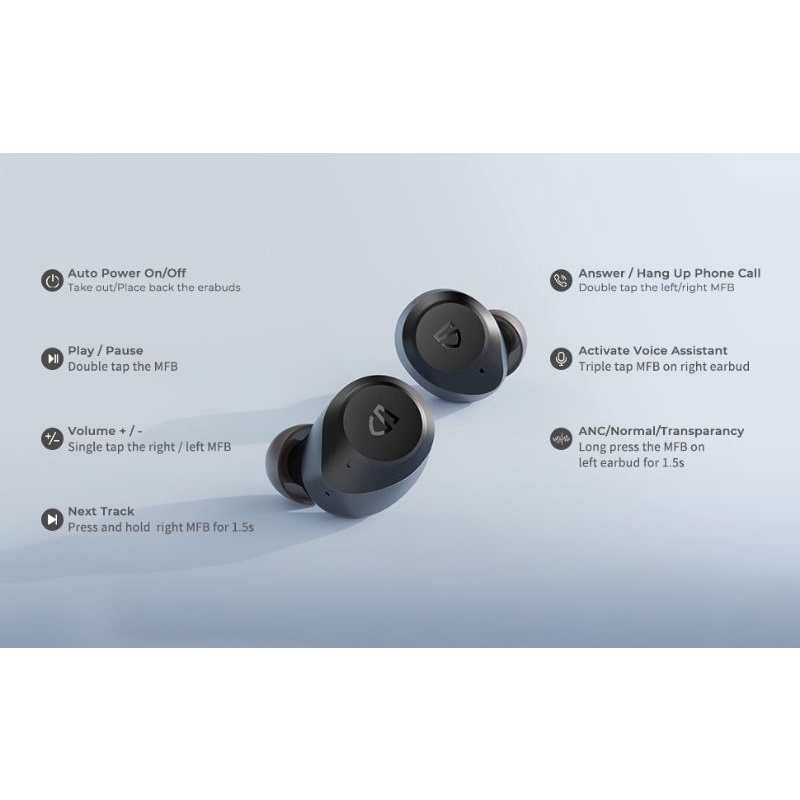 Tai Nghe True Wireless Chống Ồn Soundpeats T2, Pin 10h, IPX6, Xuyên Âm, Sử