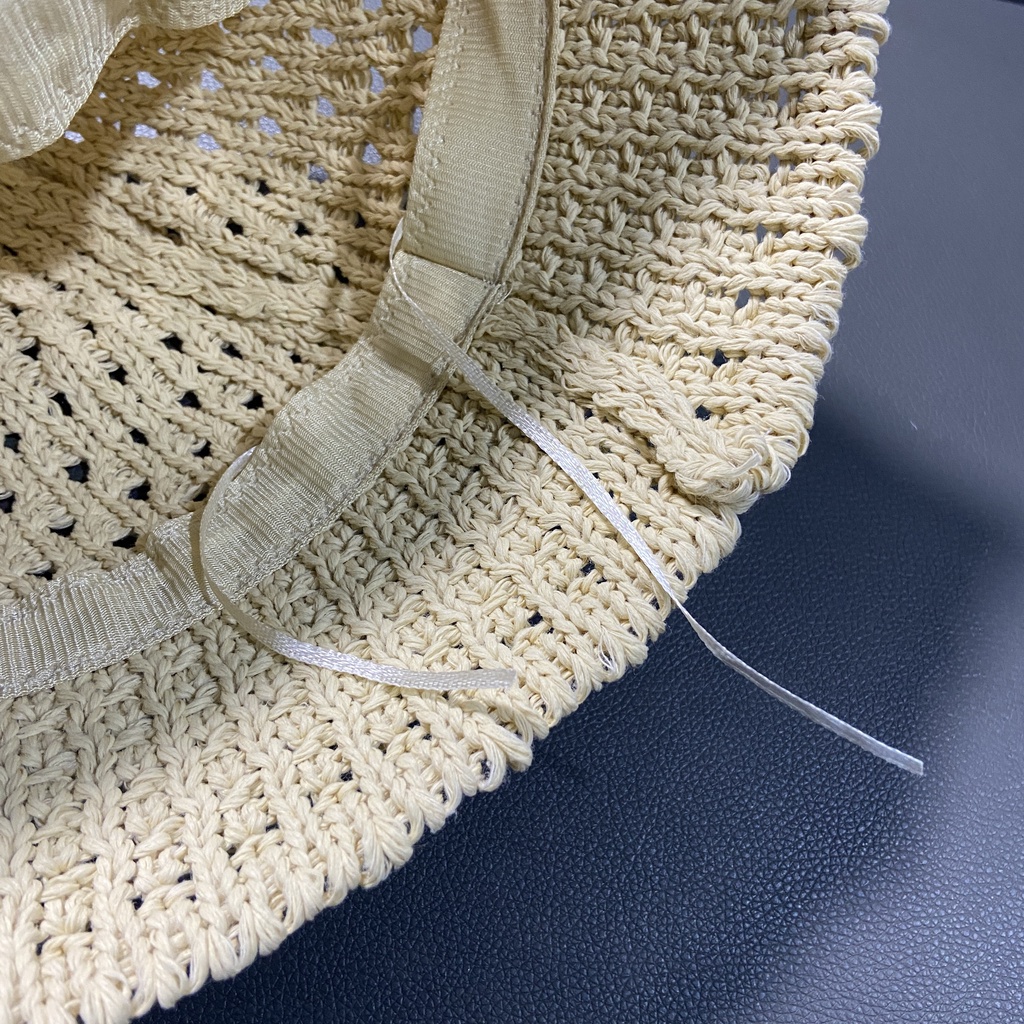 Nón Tai Bèo Đan Cói Phối Lưới Thoáng Khí Phong Cách Hàn Quốc Thời Trang Mùa Hè Xinh Xắn Cho Nữ