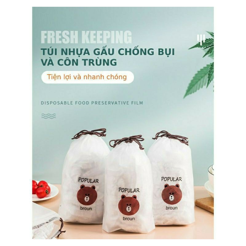 Set 100 Màng Bọc Thực Phẩm Co Giãn Siêu Dai, Túi bọc thực phẩm Có Chun Hình Túi Gấu - Gia dụng SmartSun