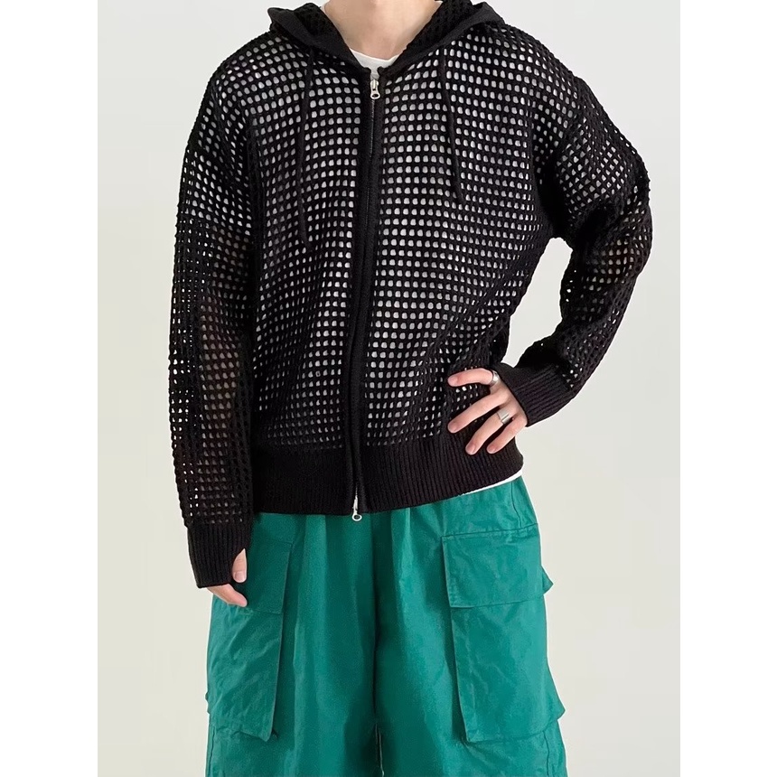 Áo Khoác Len Cardigan Có Mũ Trùm Đầu Màu Đen Mơ Mộng Phong Cách Hàn Quốc Cho Nam Giới Size M-2XL