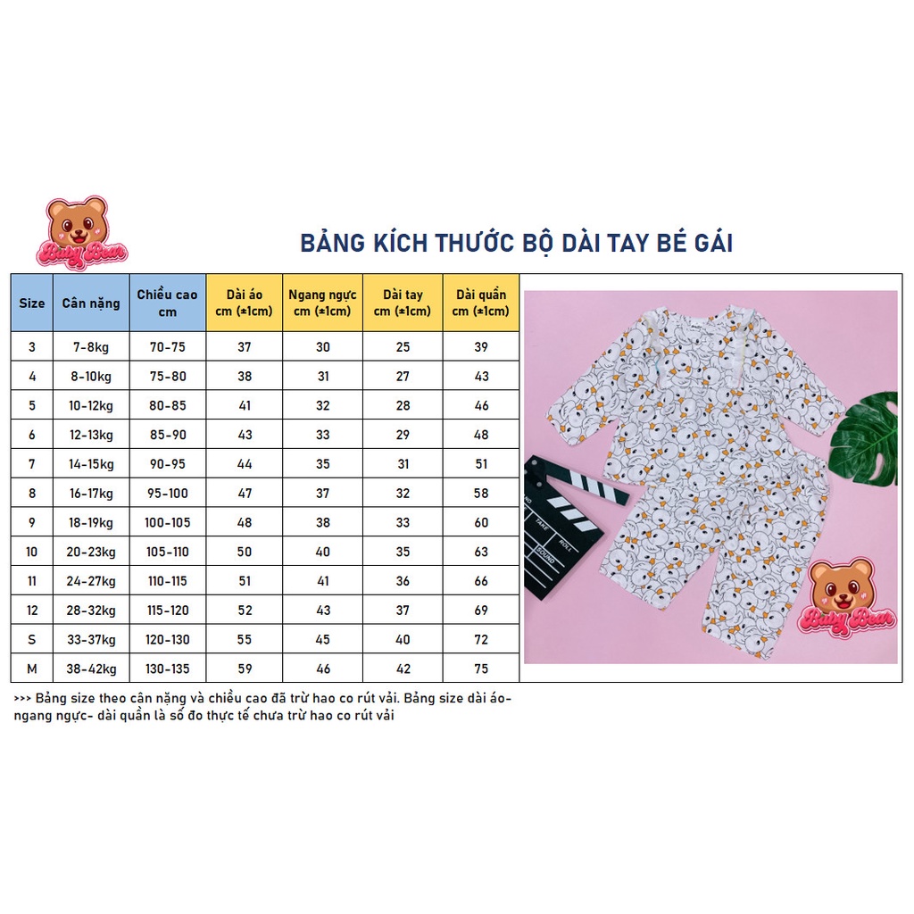 Bộ tole dài tay bé gái, bộ lanh bé gái phối bèo babydoll 7-48kg Baby Bear