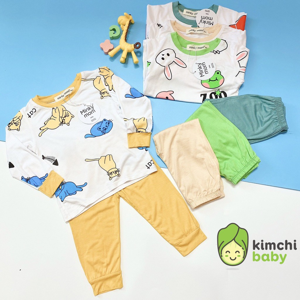 Bộ Dài Tay Minky Mom Chất Cotton Thun Lạnh Họa Tiết Dễ Thương Cho Bé Trai Bé Gái Chính Hãng Đóng Túi Zip MKM23