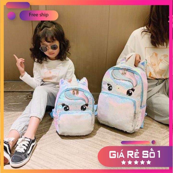 Balo bé gái SIÊU XINH  Balo trẻ em Pony kim tuyến lấp lánh cực xinh, có lớp lót Polyester chống thấm tốt