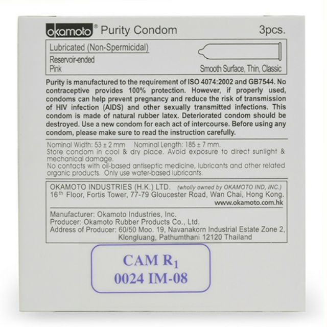 Bao Cao Su Okamoto Skinless Skin Purity  siêu mỏng tinh khiết   Hộp 3 Cái