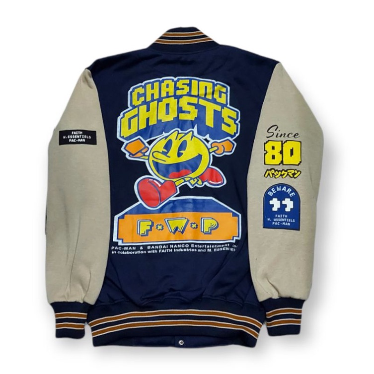 Varsity Pacman Áo Khoác Bóng Chày Màu Xanh Navy Tự Do