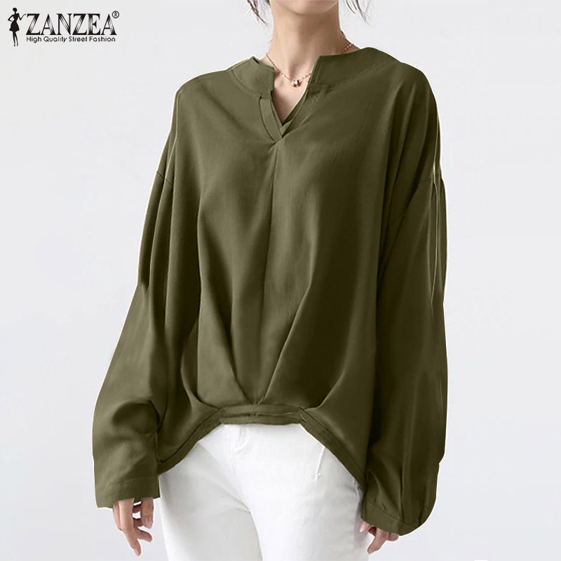 Áo kiểu nữ Zanzea tay dài cổ chữ V phong cách Hàn Quốc