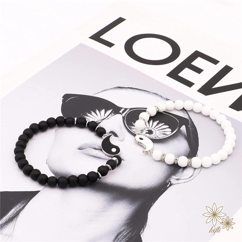 Vòng Tay Chuỗi Hạt Đá Âm Dương Tự Nhiên Đơn Giản Cá Tính Dành Cho Cặp Đôi