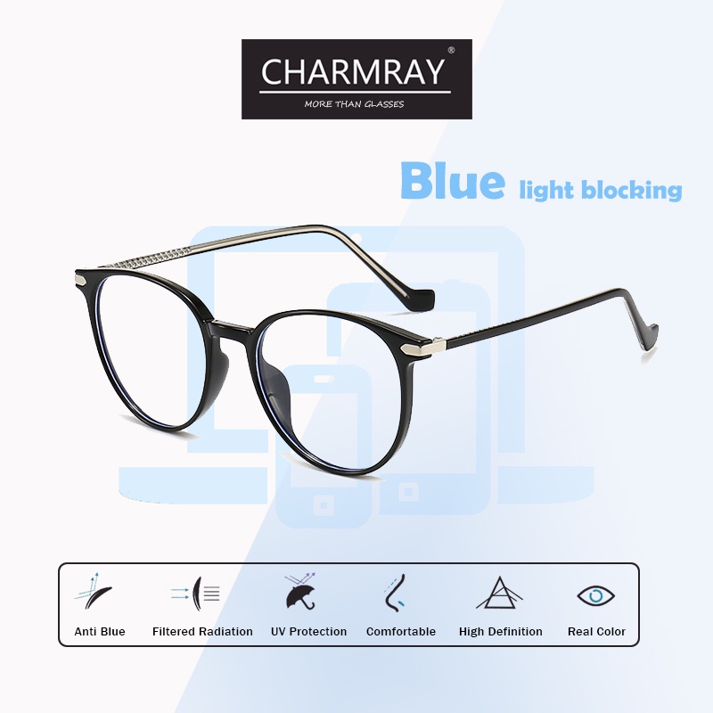Kính mát gọng tròn CHARMRAY TR90 nhiều màu sắc chống bức xạ cho thời trang nam và nữ