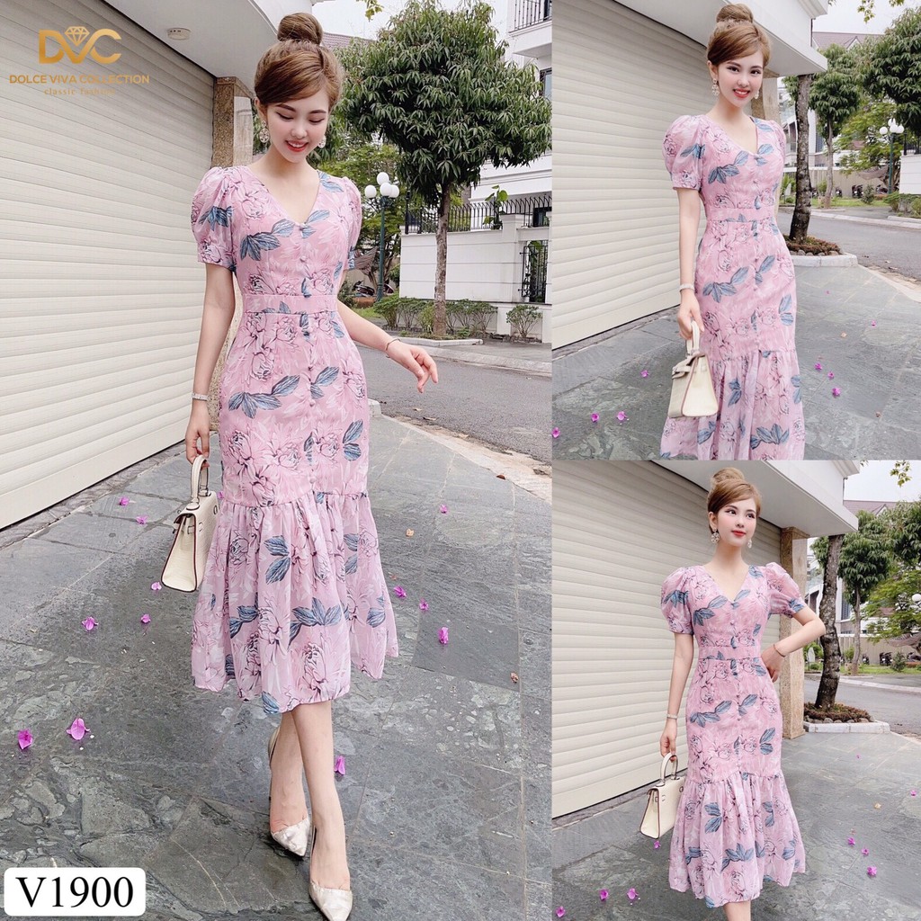 Váy hoa đuôi cá thiết kế V1900 - ĐẸP SHOP DVC ( Ảnh mẫu và ảnh trải sàn do shop tự chụp )