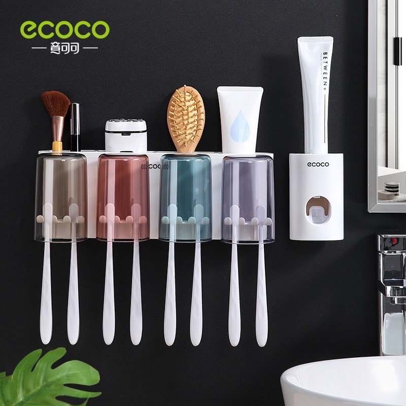 Kệ Để Đồ Nhà Tắm Ecoco, Kệ Cắm Bàn Chải Kèm Cốc Tiện Lợi Sang Trọng (Tặng kèm miếng dán tường siêu chắc)