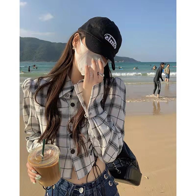 Áo Sơ Mi Tay Dài Dáng Rộng Họa Tiết Kẻ Sọc Trắng Đen Thời Trang Xuân Hè Cho Nữ