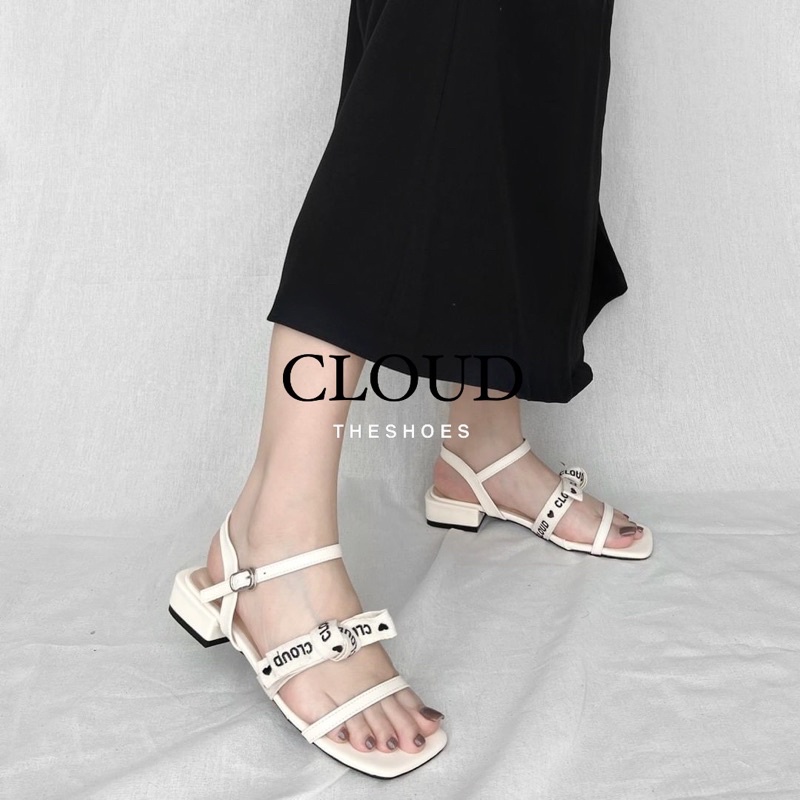 Giày Sandal nữ gót vuông quai ngang ruy băng thắt nút mũi vuông khóa cài – Cloud The Shoes