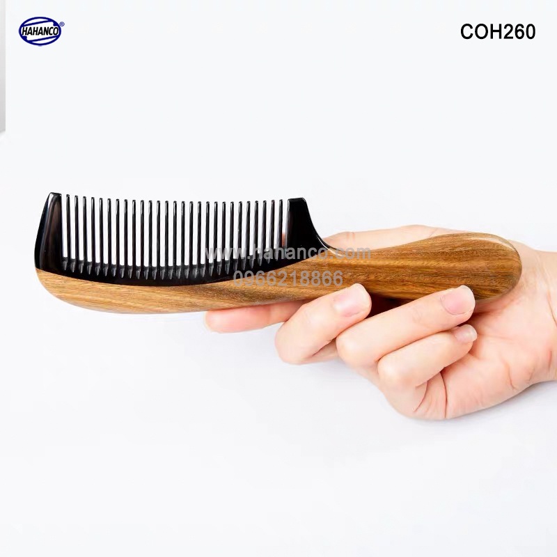 Lược gỗ ghép răng sừng xuất Nhật (Size: XL-20cm) Chống tích điện, chăm sóc tóc [COH260] HAHANCO