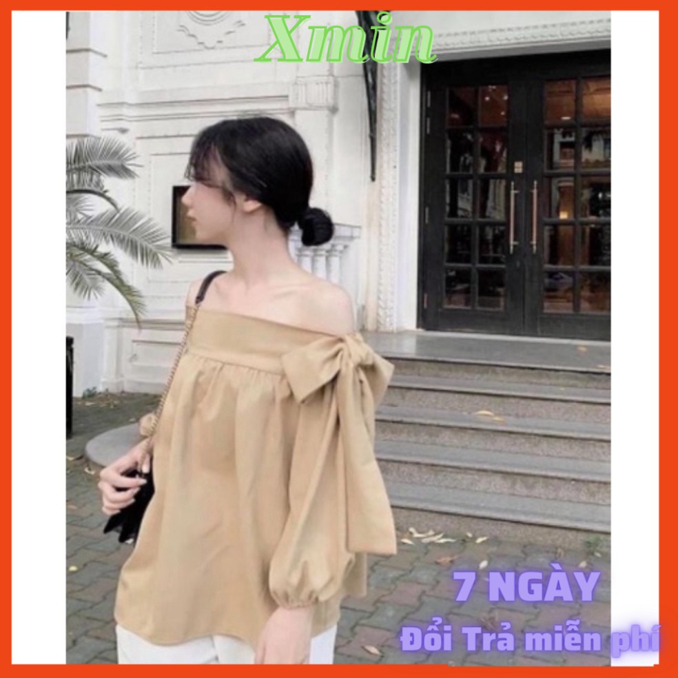 Áo trễ vai nơ 3 màu , áo babydoll kiểu hót A290 thời trang xmin