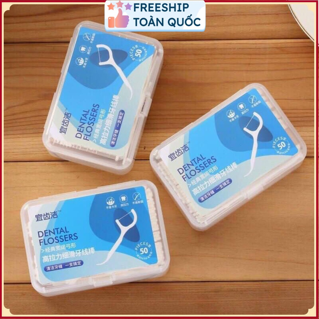 Hộp 50 Tăm Chỉ Nha Khoa Tăm Nhựa Nha Khoa Tiện Dụng Làm Sạch Răng . .