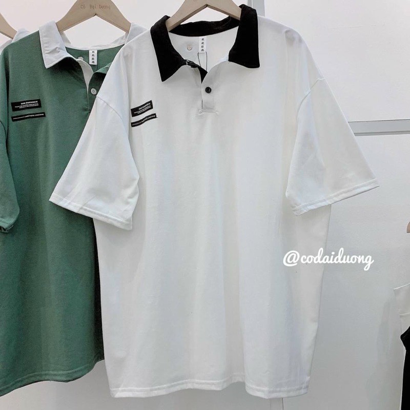 ÁO PHÔNG POLO cổ bẻ dáng thụng giấu quần unisex 6 màu thêu chữ nhỏ