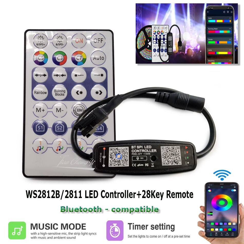 Bộ điều khiển đèn Led dây WS2811 WS2812 qua App BT SPI thiết lập pixel càm biến âm thanh