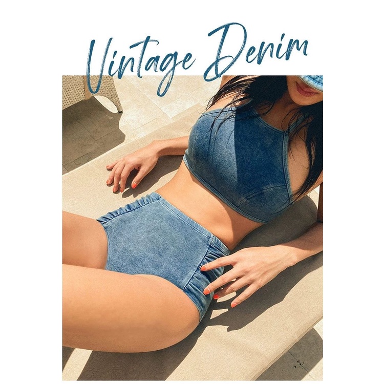 [Bikini] Bộ Đồ Bơi Phong Cách Denim Retro Quyến Rũ Thời Trang Mùa Xuân Dành Cho Nữ