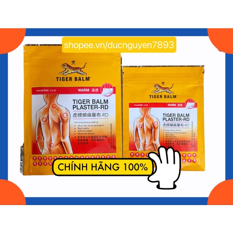 CAO DÁN NÓNG TIGER BALM PLASTER RD NHẬP CHÍNH HÃNG SINGAPORE 1 bịch 3 miếng