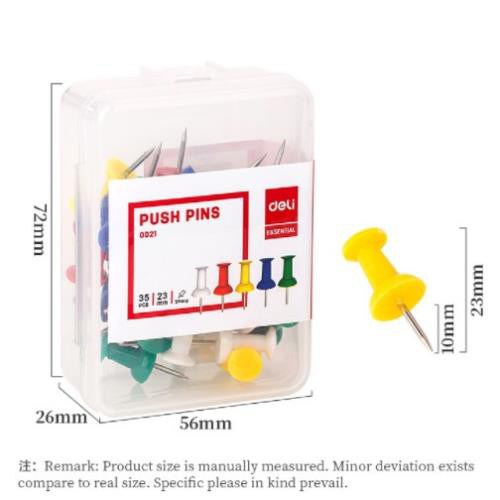 Ghim Màu Cắm Bảng Deli, Đinh Mũ Hộp 35 Cái - Cố Định Giấy Chắc Chắn, Sử Dụng Dễ Dàng Và An Toàn - E0021