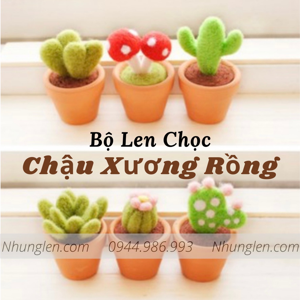 KIT Len Chọc đủ nguyên liệu làm cây xương rồng - Needle felting