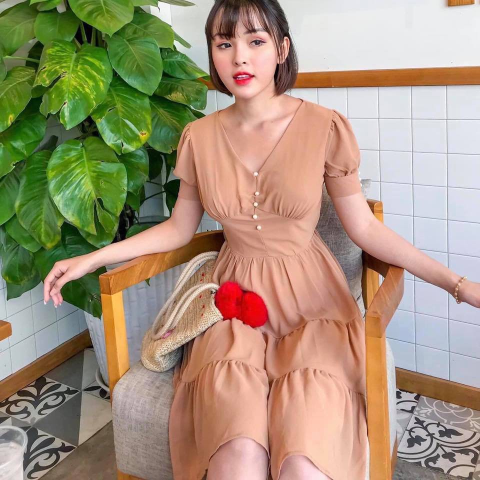 Đầm Nữ Chít Eo Cúc Dọc