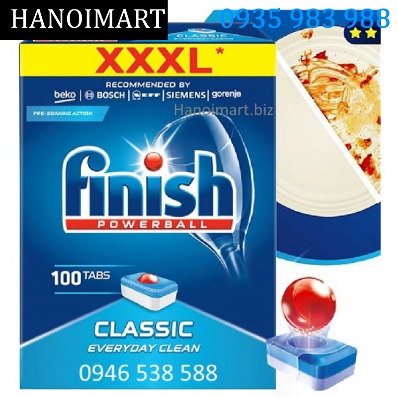 Viên rửa bát Finish classic 110 Viên + Muối rửa chén finish 1.5kg + Nước làm bóng Finish 750ml nhập khẩu châu âu đức