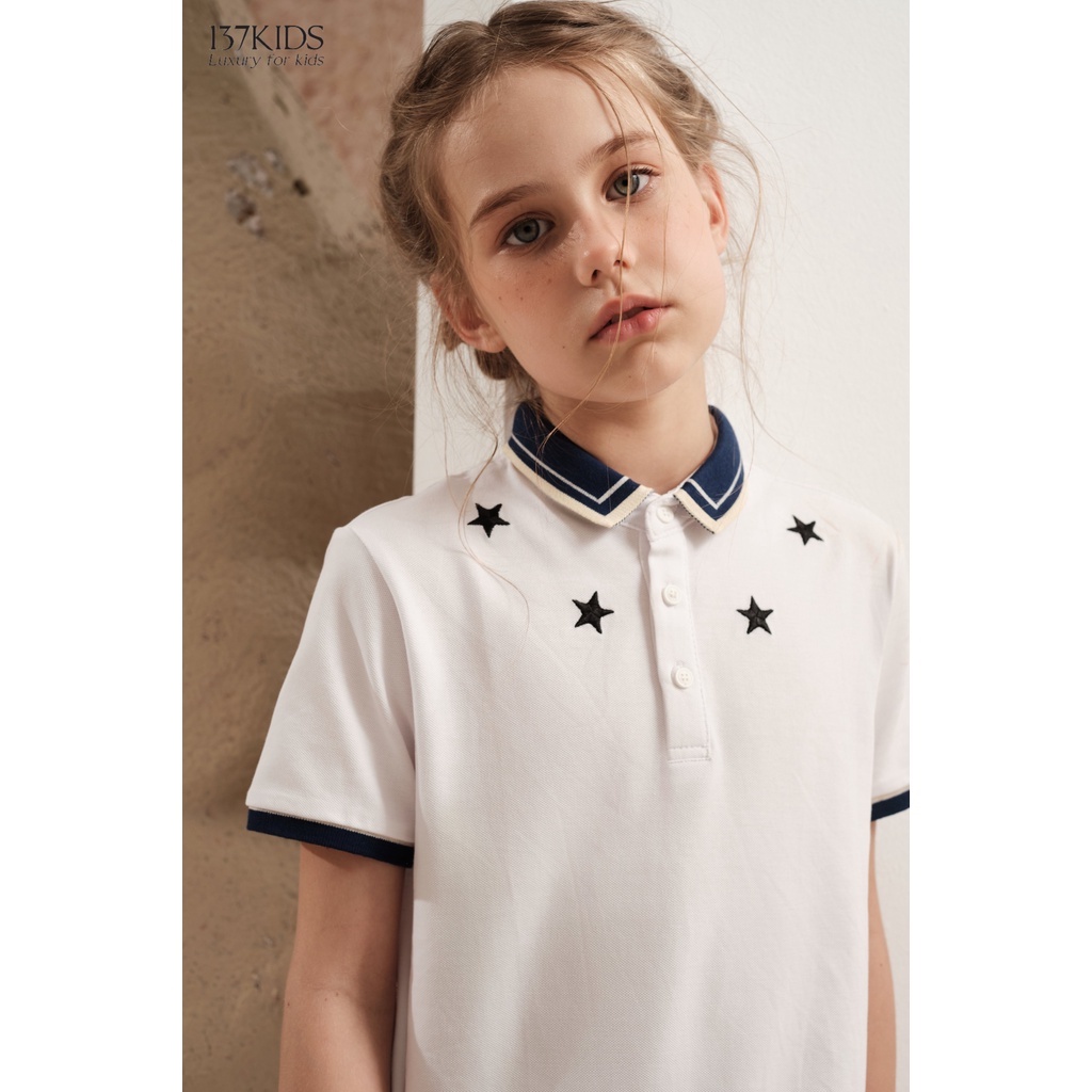 Váy polo trắng bé gái thiết kế cổ hình ngôi sao 137Kids chất cotton thấm hút mồ hôi tốt cho bé gái đi chơi đi học