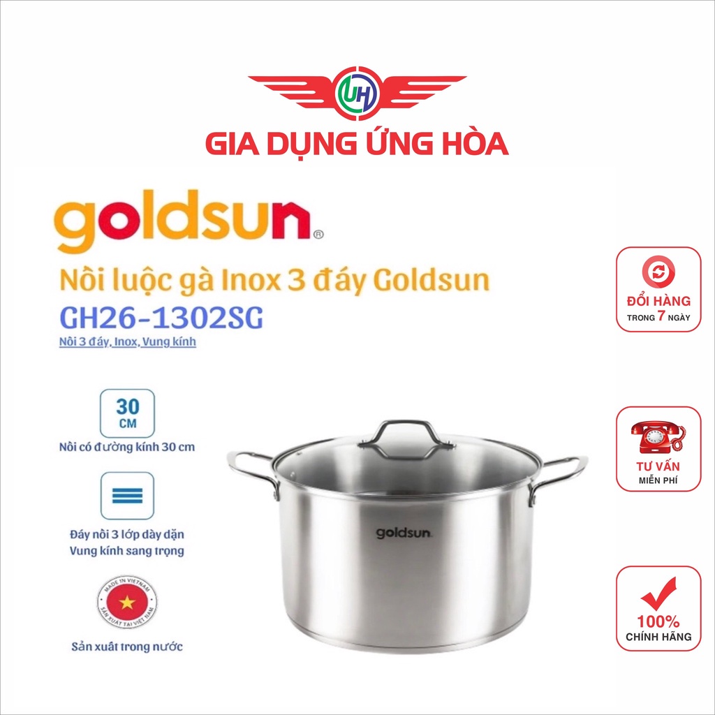 Nồi luộc gà inox Goldsun GE43-1302SG size 26-28-30cm dùng cho tất cả loại bếp