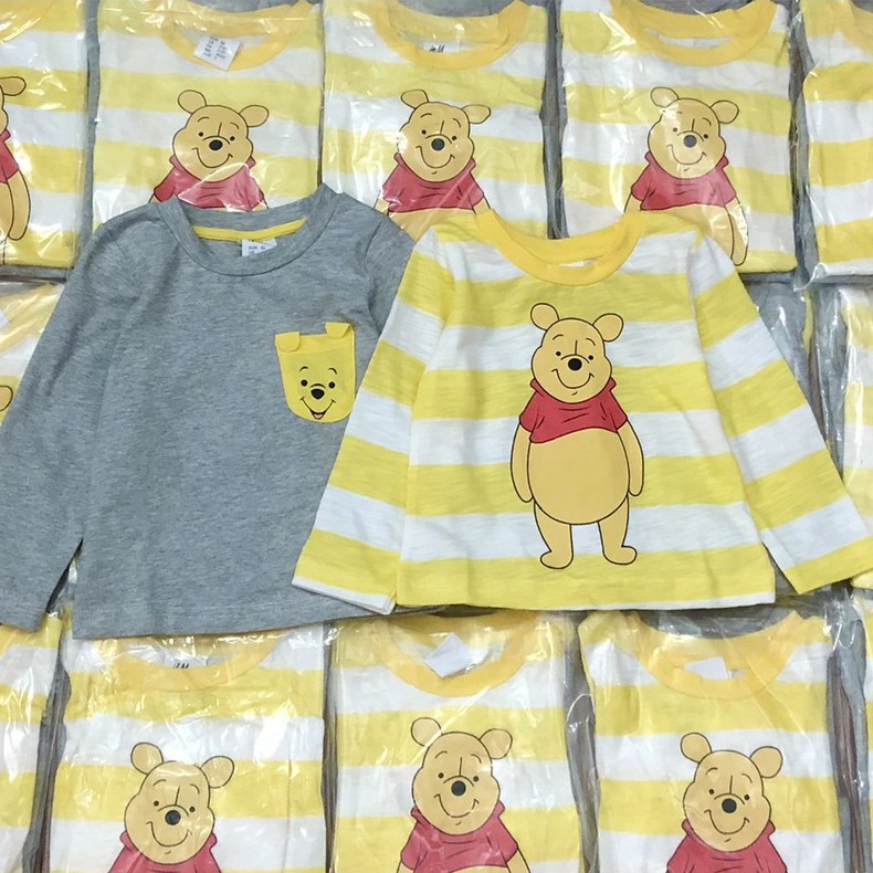 [Rẻ Vô Địch] Áo thun dài tay bé trai - Set 2 áo dài tay gấu POOH Hm chất cotton cho bé trai size 1-6 tuổi