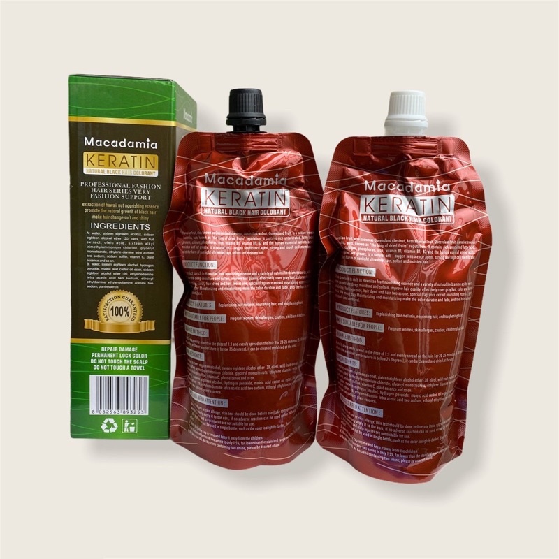 Thuốc Nhuộm Tóc Đen Phủ Bạc Keratin Macadamia, Không Dính Da Đầu, Không Phai Đỏ