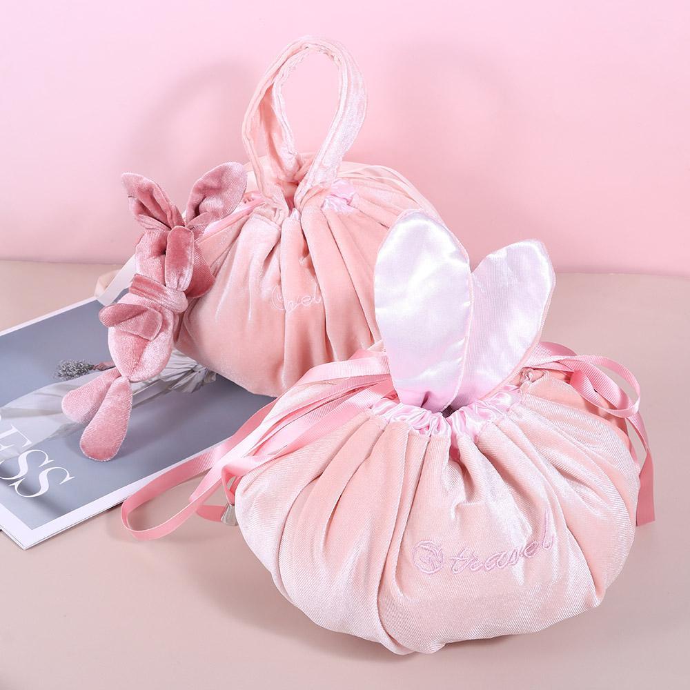 DIACHAVN Túi Đựng Mỹ Phẩm Bằng Vải Nhung Hình Tai Thỏ Xinh Xắn