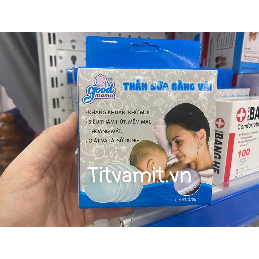 Hộp 8 Miếng Lót Thấm Sữa Bằng Vải Dùng Nhiều Lần Good MaMa