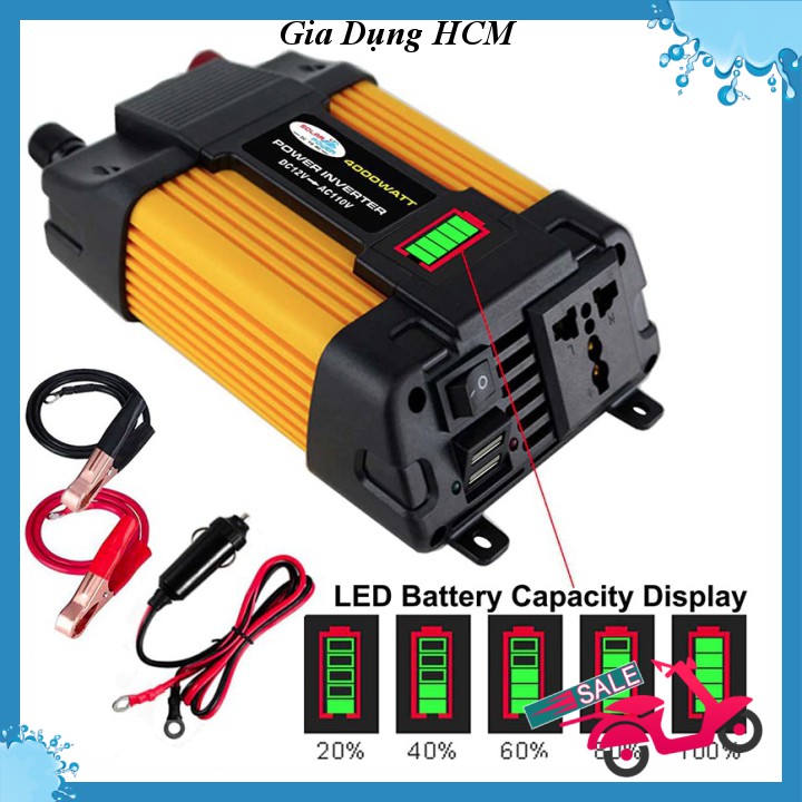🆕 Bộ chuyển đổi điện áp Biến áp Biến tần ô tô 4000w-6000w DC12V sang 220V