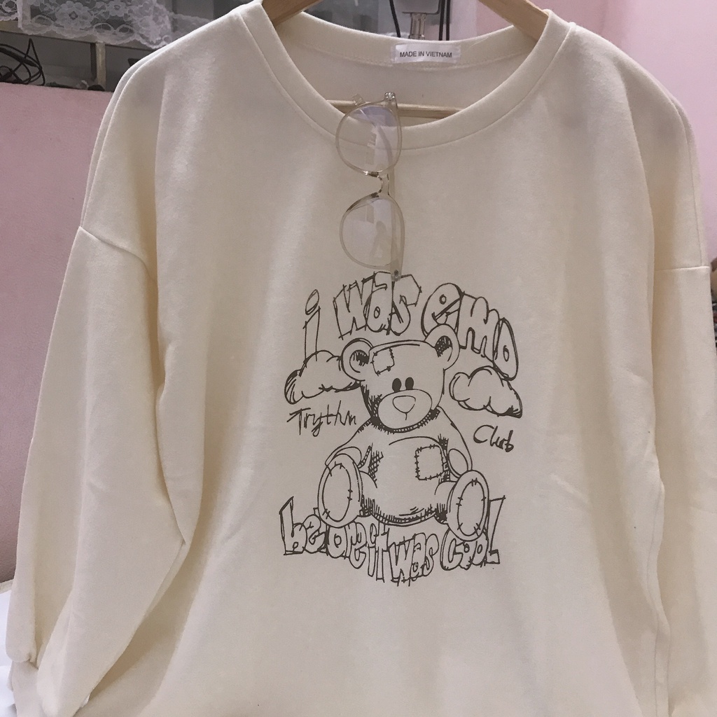 🔥FREESHIP🔥 Áo Sweater Nỉ Cotton in hình gấu,form thụng dáng xinh | BigBuy360 - bigbuy360.vn