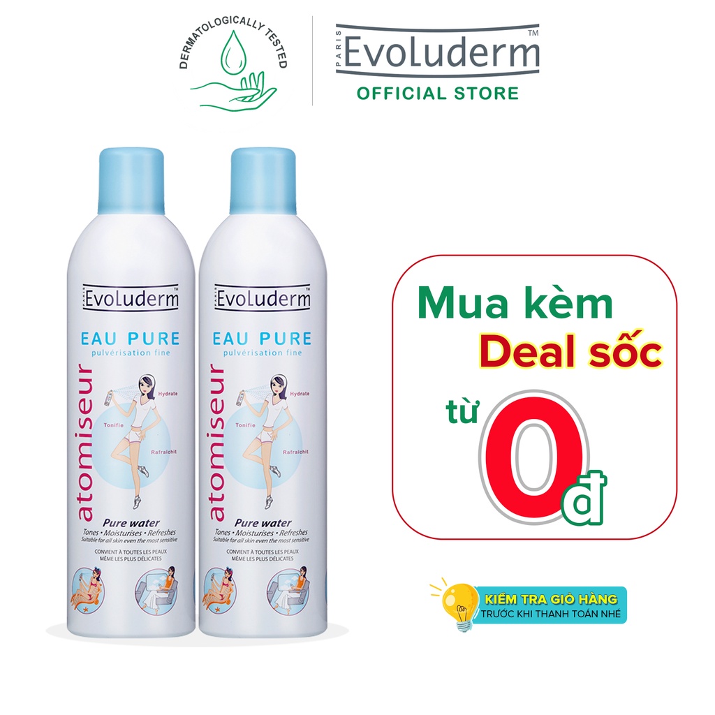 Bộ 2 Xịt khoáng dưỡng da cấp ẩm Evoluderm Atomiseur Eau Pure 400ml/chai