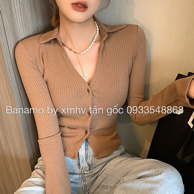 Áo len khuy trước cổ V trendy thời trang Banamo Fashion 349