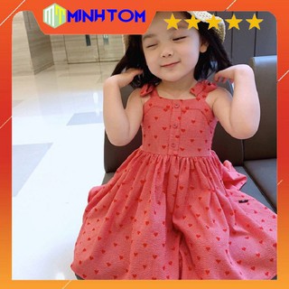 Váy 2s buộc vai tim đỏ cho bé gái, váy hồng tim thô đũi mềm mát cho bé - MinhTomshop