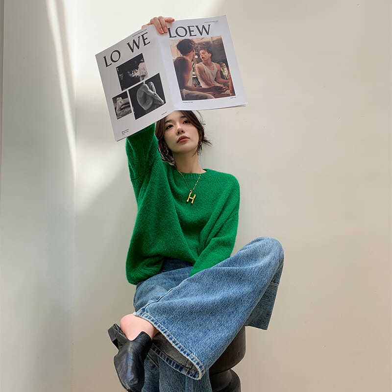 Áo Sweater cổ tròn tay dài dáng rộng thời trang mùa thu cho nữ