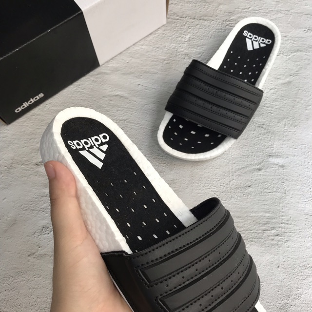 Dép Nam Quai Ngang Thể Thao Adilette Boost Đen-Trắng
