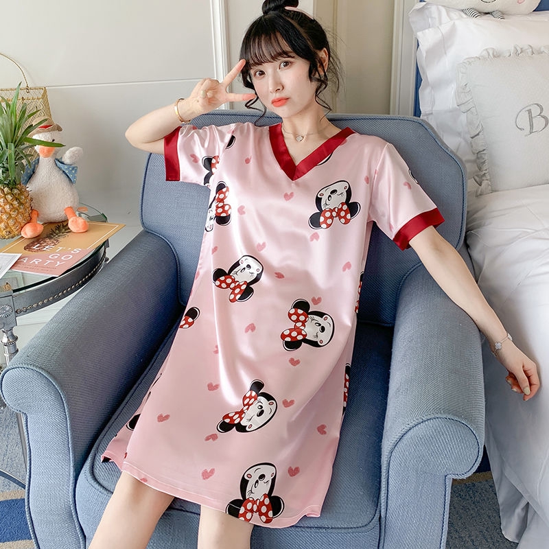 Bộ đồ ngủ ngắn tay bằng lụa mát thiết kế quyến rũ phong cách hàn quốc | BigBuy360 - bigbuy360.vn